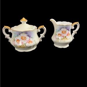 Vintage Magnolia Lefton China KF 2520  Sugar And Creamer Set Hand Painted.